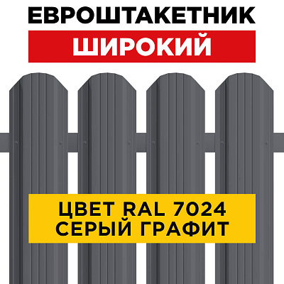 Штакетник (евроштакетник) Широкий 115мм RAL 7024 Серый графит для забора