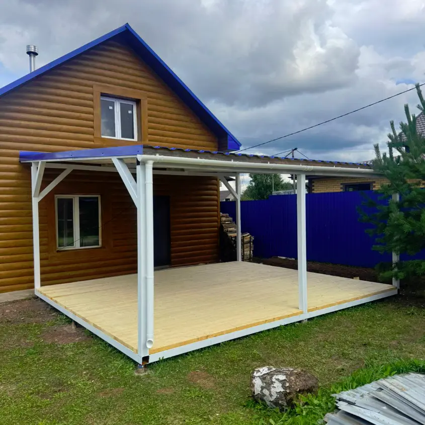 Фото 2 фасад из металлосайдинга Блок-Хаус под бревно Кедр Темный 3D