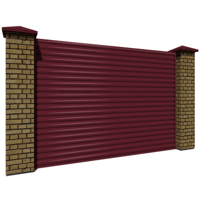 Секция забора жалюзи из ламелей еврожалюзи RAL3005 Красное Вино красная полиэфирная эмаль с металлическими столбами